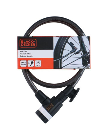 Zapięcie rowerowe linka na zamek 10x900mm z uchwytem black+decker