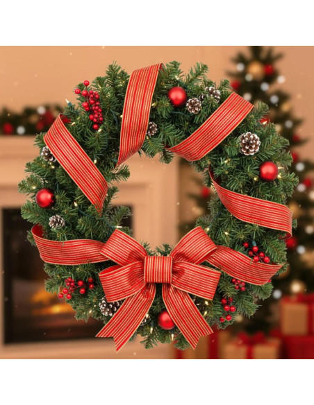 Wstążka złote paski 6,3cmx3m czerwona