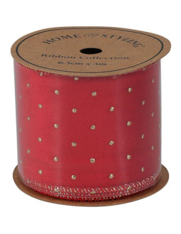 Wstążka złote kropki 6,3cmx3m czerwona