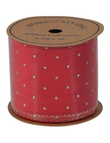 Wstążka złote kropki 6,3cmx3m czerwona