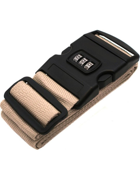 Uniwersalny pas zabezpieczający do walizki spinający 180x5cm na szyfr proworld beż