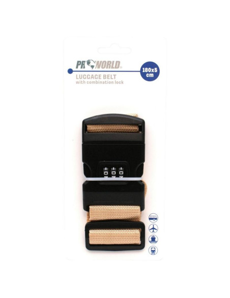 Uniwersalny pas zabezpieczający do walizki spinający 180x5cm na szyfr proworld beż