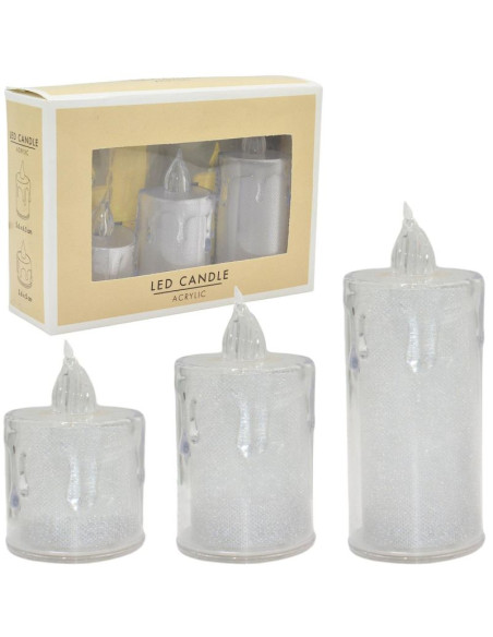 Zestaw 3 świec dekoracyjnych zdobionych led ciepły biały