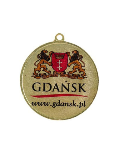 Medal stalowy złoty pierwsze miejsce z nadrukiem kolorowym luxorjet