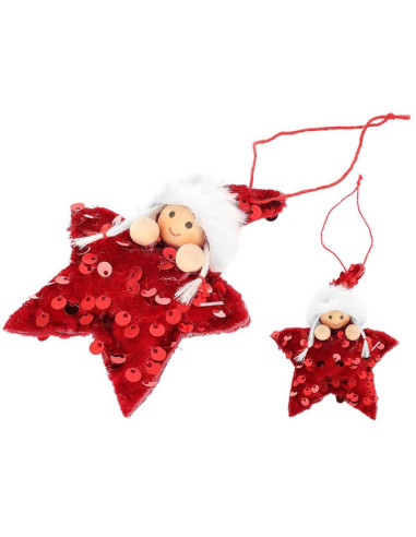 Zestaw zawieszek 3 szt gwiazdki laleczki cekiny czerwone