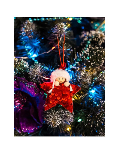 Zestaw zawieszek 3 szt gwiazdki laleczki cekiny czerwone