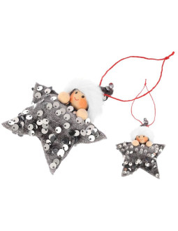 Zestaw zawieszek 3 szt gwiazdki laleczki cekiny srebrne 2