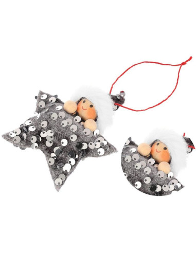 Zestaw zawieszek 3 szt gwiazdki laleczki cekiny srebrne