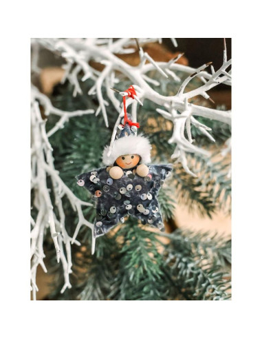 Zestaw zawieszek 3 szt gwiazdki laleczki cekiny srebrne