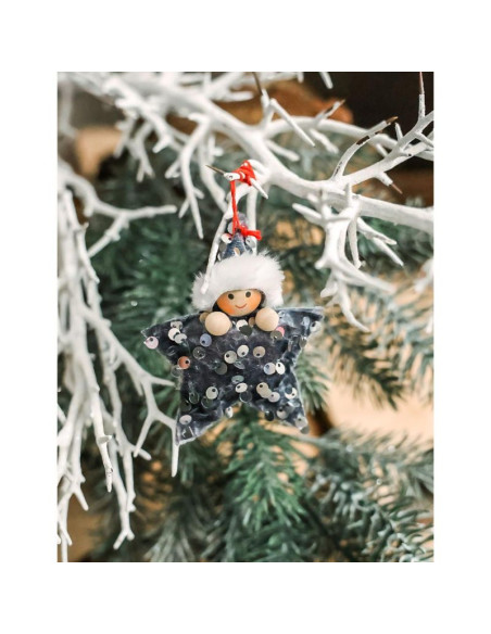 Zestaw zawieszek 3 szt gwiazdki laleczki cekiny srebrne