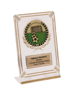 Trofeum plastikowe - przezroczysto - złote z miejscem na wklejkę 50mm i tabliczkę 50mmx20mm t-m 2