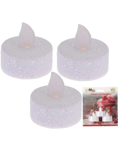 Zestaw 3 świeczek tea light led z brokatem