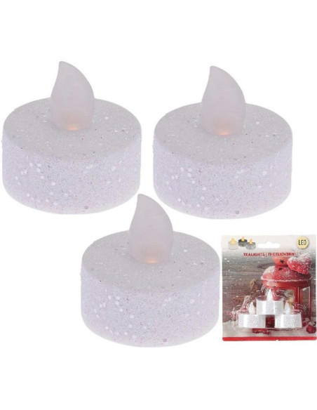 Zestaw 3 świeczek tea light led z brokatem