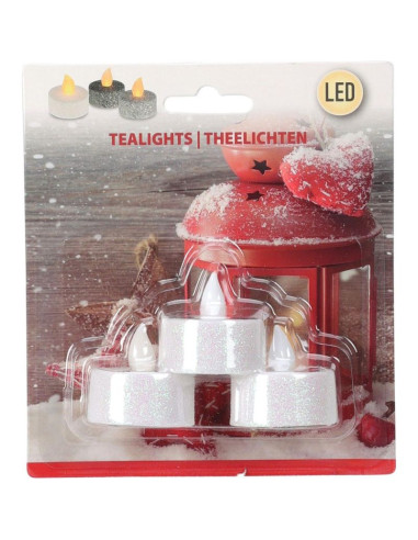 Zestaw 3 świeczek tea light led z brokatem