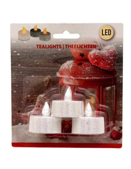 Zestaw 3 świeczek tea light led z brokatem