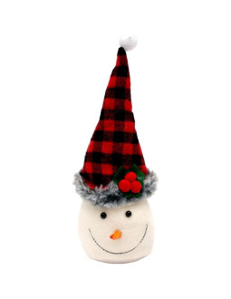 Bałwanek dekoracyjny 20cm z czapką w czerwono czarną kratkę 2