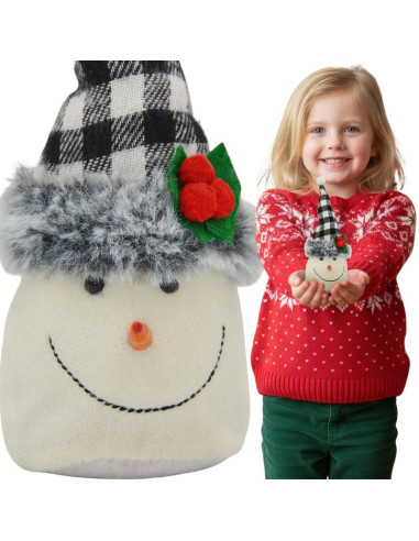 Bałwanek dekoracyjny 20cm z czapką w biało czarną kratkę