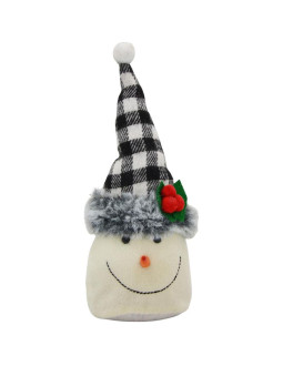 Bałwanek dekoracyjny 20cm z czapką w biało czarną kratkę 2