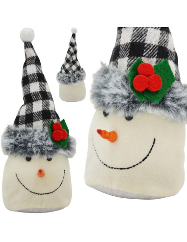 Bałwanek dekoracyjny 20cm z czapką w biało czarną kratkę