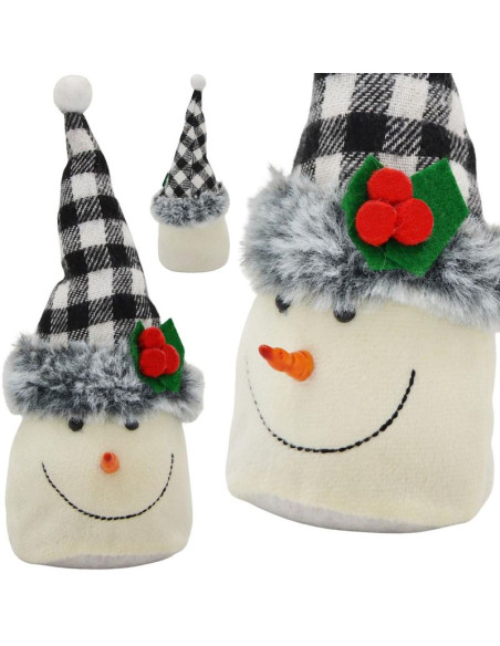 Bałwanek dekoracyjny 20cm z czapką w biało czarną kratkę