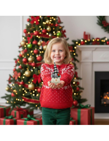 Bałwanek dekoracyjny 20cm z czapką w biało czarną kratkę