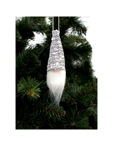 Zawieszka dekoracyjna mikołaj 11cm cekiny szary