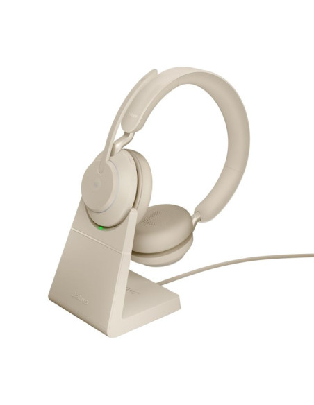 Słuchawki nauszne bezprzewodowe jabra evolve2 65 ms stereo link380c, beige + stand