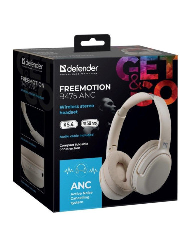 Defender słuchawki nauszne bluetooth freemotion b475 anc beżowe 63475