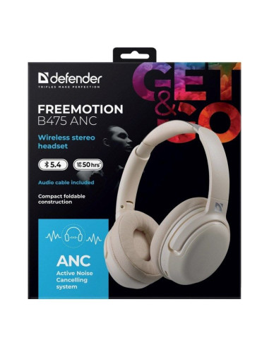 Defender słuchawki nauszne bluetooth freemotion b475 anc beżowe 63475