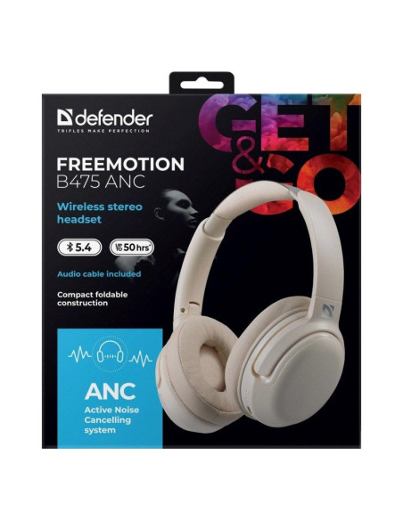 Defender słuchawki nauszne bluetooth freemotion b475 anc beżowe 63475