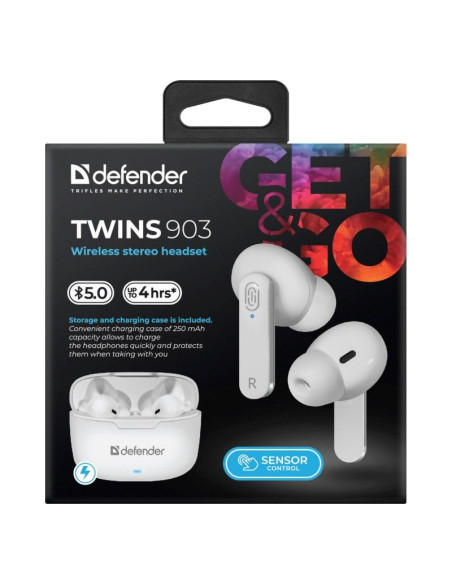 Defender słuchawki bluetooth twins 903 douszne białe 63903