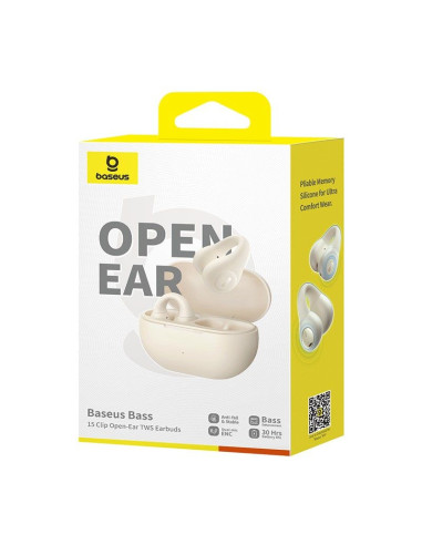 Słuchawki powietrzne baseus bass 15 clip open-ear (biały)