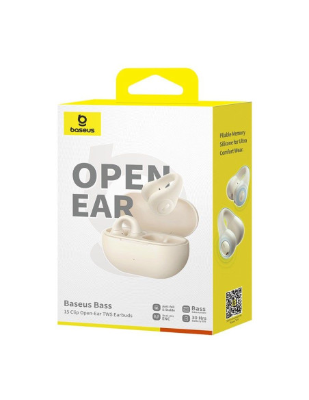 Słuchawki powietrzne baseus bass 15 clip open-ear (biały)