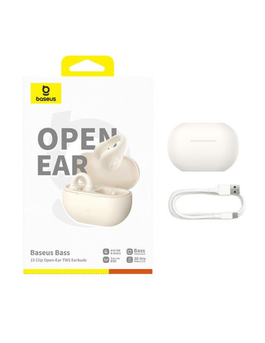 Słuchawki powietrzne baseus bass 15 clip open-ear (biały)