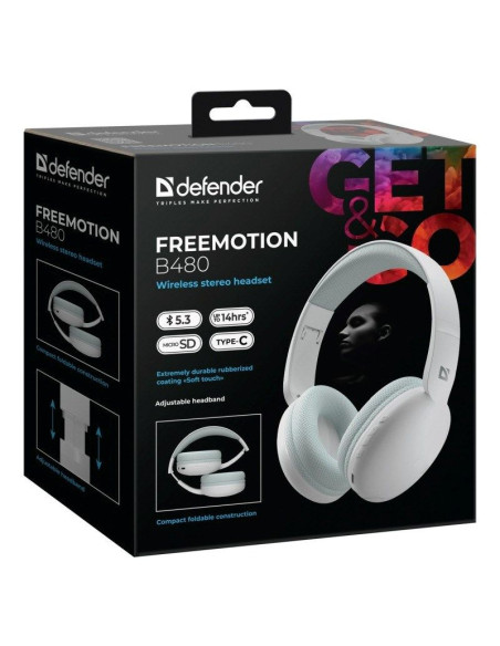 Defender słuchawki nauszne bluetooth freemotion b480 białe 63481