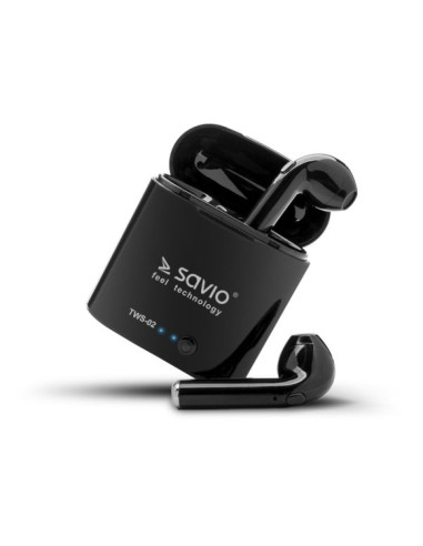 Słuchawki bezprzewodowe savio tws-02 (douszne  bezprzewodowe, bluetooth  z wbudowanym mikrofonem  kolor czarny