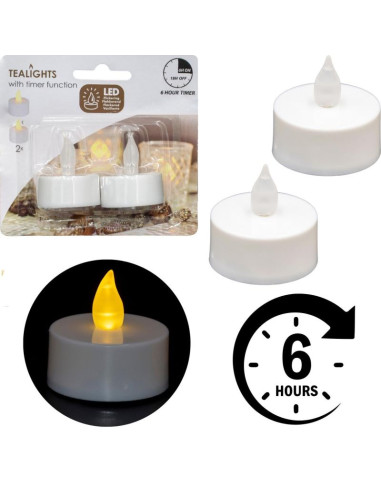 Zestaw 2 świeczek tea light led timer biały