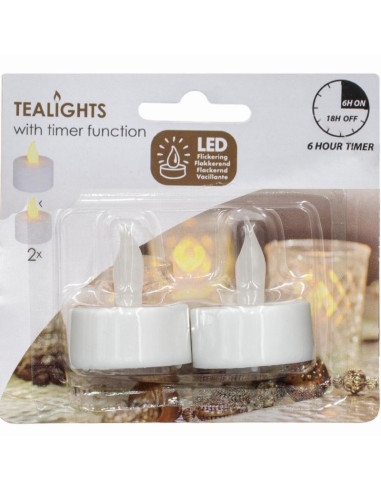 Zestaw 2 świeczek tea light led timer biały
