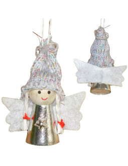 Zawieszka aniołek świąteczny srebrny 7cm 2