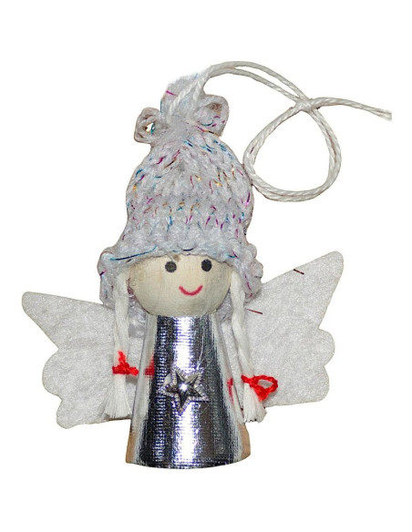 Zawieszka aniołek świąteczny srebrny 7cm