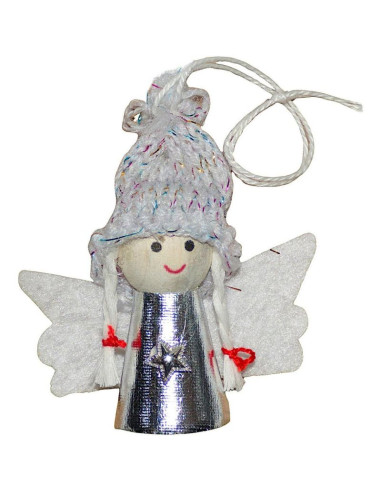 Zawieszka aniołek świąteczny srebrny 7cm