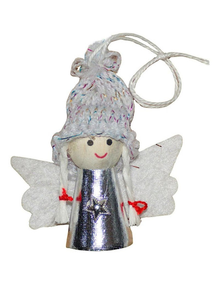 Zawieszka aniołek świąteczny srebrny 7cm