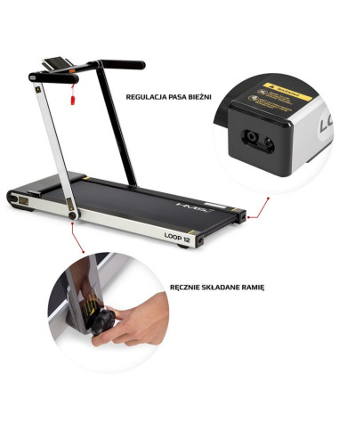 Bieżnia elektryczna z biurkiem hms loop12 multi 1-12 km/h, szara