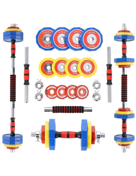Kolorowe sztangielki z funkcją sztangi w walizce hms skc20 2 x 10 kg