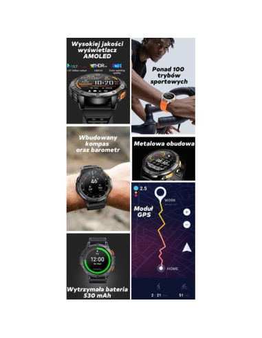 Smartwatch męski gravity gps gt24-2 czarny pasek silikonowy + biały pasek silikonowy