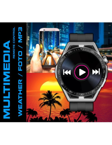 Smartwatch  rubicon rnce88-2 czarny- czarny pasek silikonowy + czarna bransoleta