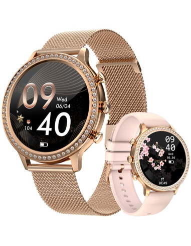 Smartwatch damski veltori vt310-1 złota bransoleta + różowy pasek silikonowy