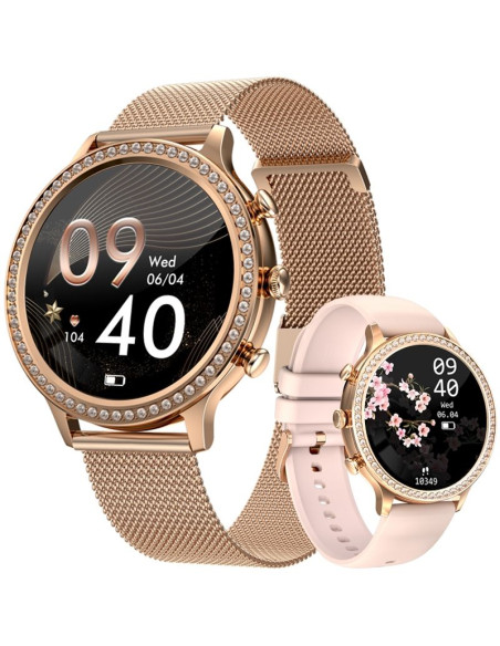 Smartwatch damski veltori vt310-1 złota bransoleta + różowy pasek silikonowy