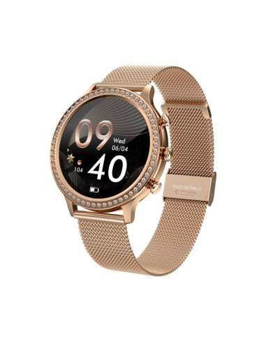 Smartwatch damski veltori vt310-1 złota bransoleta + różowy pasek silikonowy