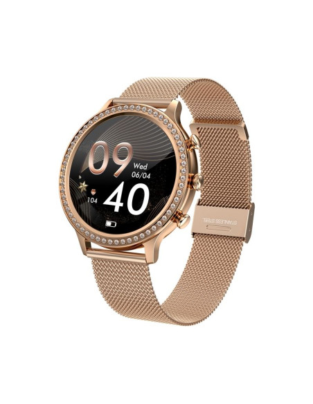 Smartwatch damski veltori vt310-1 złota bransoleta + różowy pasek silikonowy